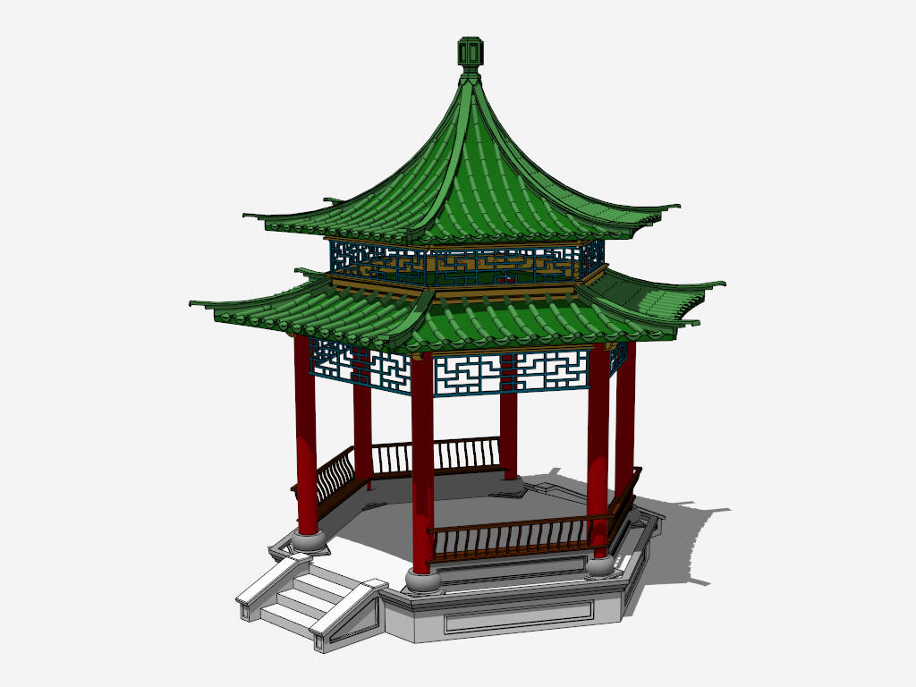 Double Roof Chinese Garden Pavilion sketchup model preview - SketchupBox