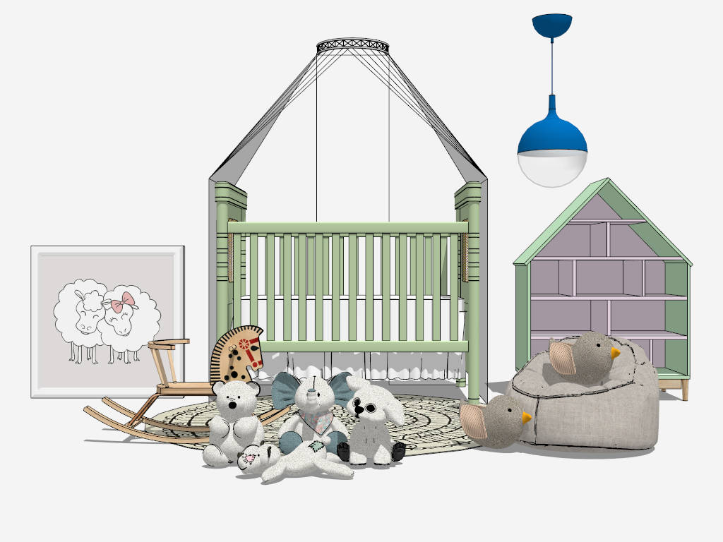 Light Green Baby Girl Nursery Ideas sketchup model preview - SketchupBox