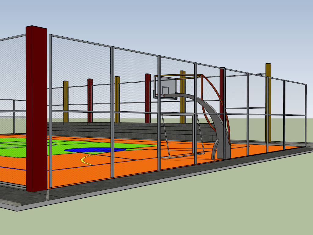 Outdoor Basketball Court with Wire Fence sketchup model preview - SketchupBox