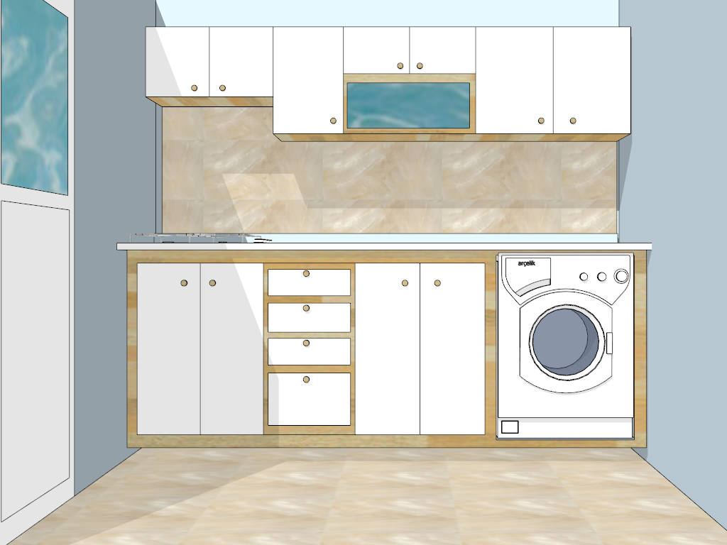 Small Apartment Kitchen with Washer sketchup model preview - SketchupBox
