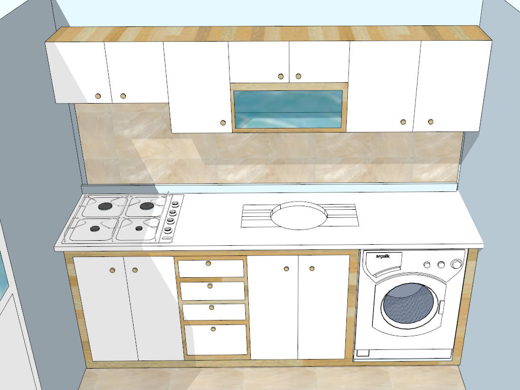 Small Apartment Kitchen with Washer sketchup model preview - SketchupBox
