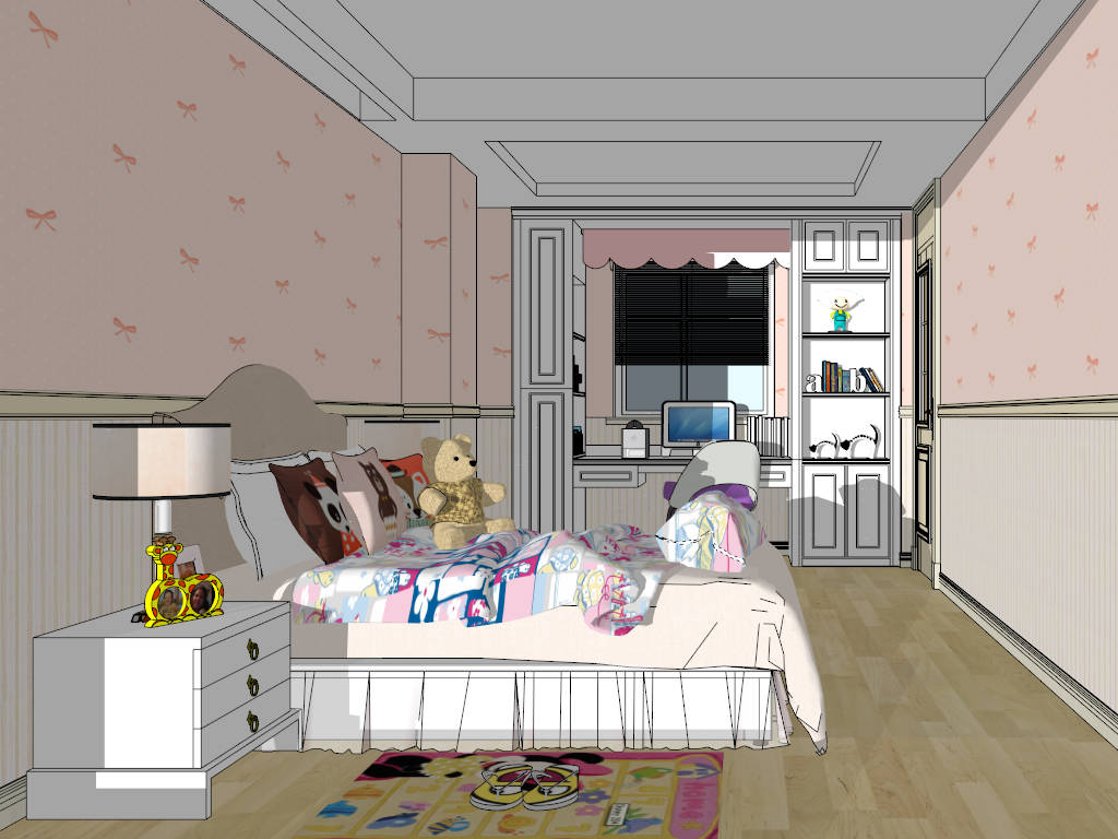 Teenage Girl Bedroom Idea sketchup model preview - SketchupBox