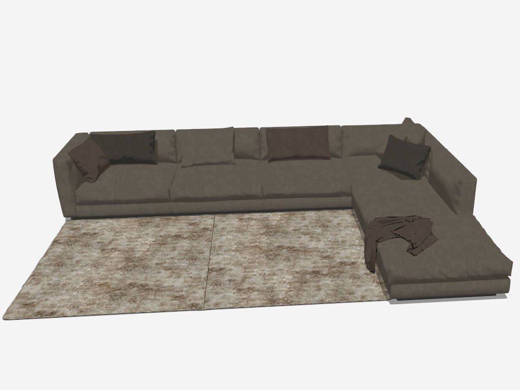 Dark Fabric Sectional Sofa L-Shaped Couch sketchup model preview - SketchupBox