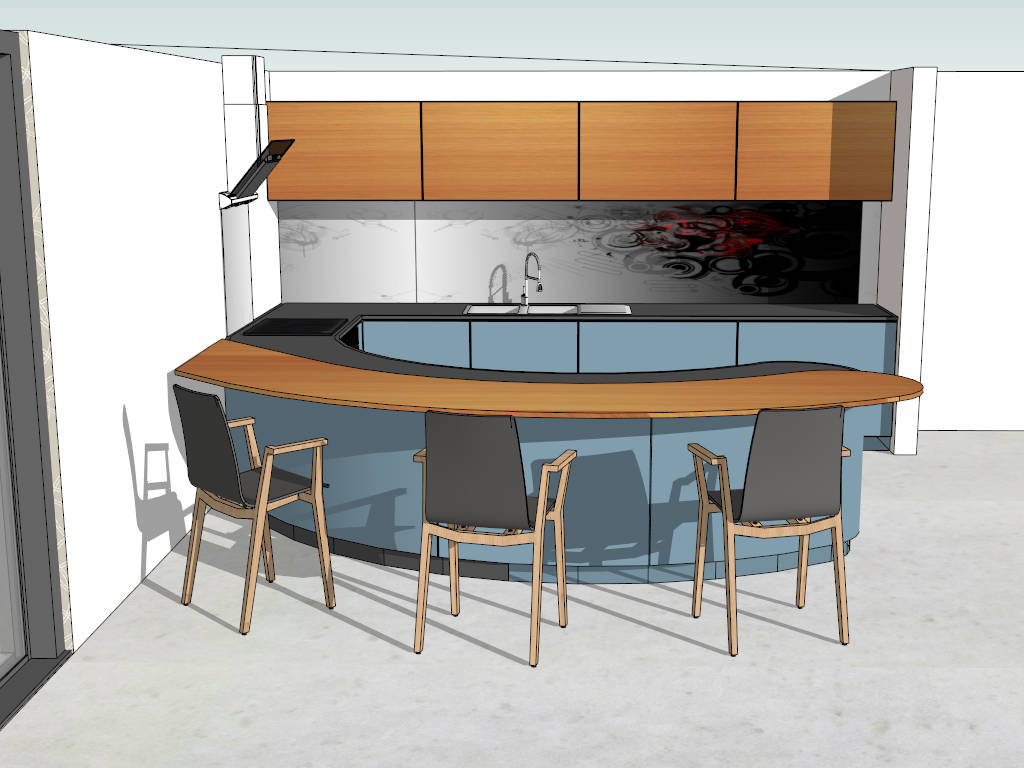 Blue And Tan Kitchen With Curved Bar sketchup model preview - SketchupBox