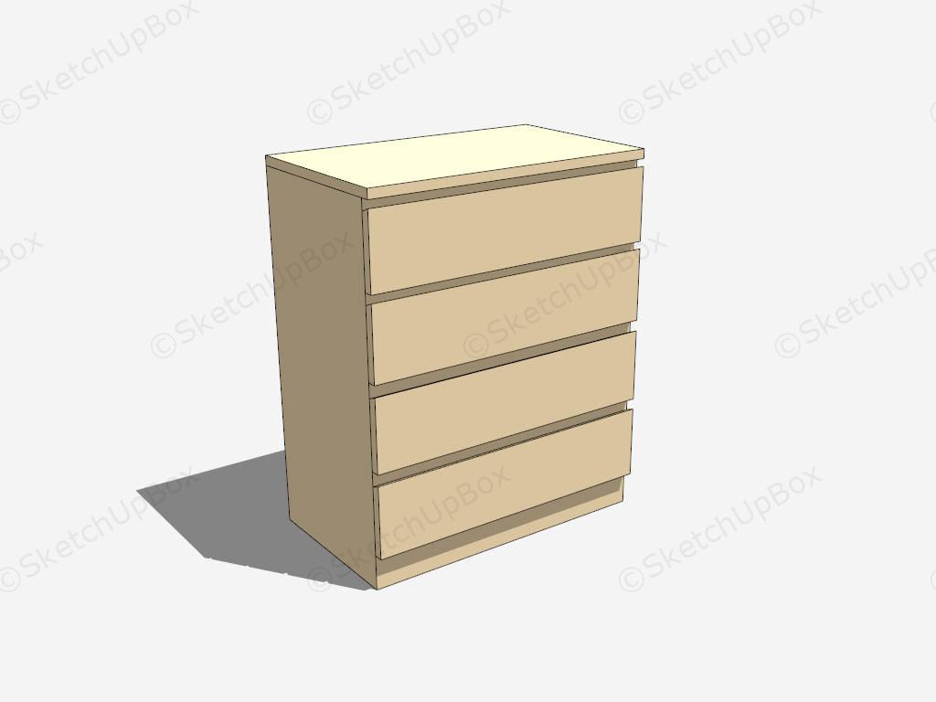 Small Bedroom Dresser With 4 Drawers sketchup model preview - SketchupBox
