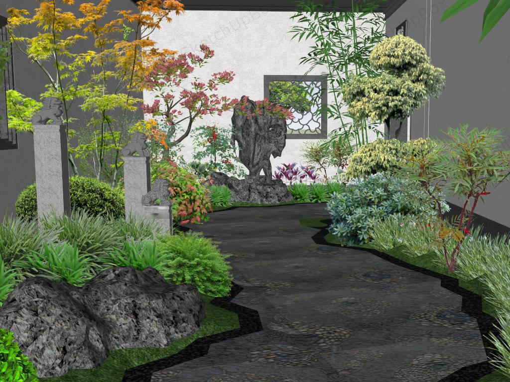Moon Gate Chinese Garden Elements sketchup model preview - SketchupBox