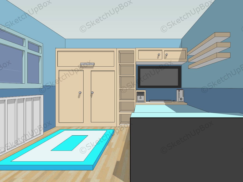 SMALL Boys Blue Bedroom sketchup model preview - SketchupBox