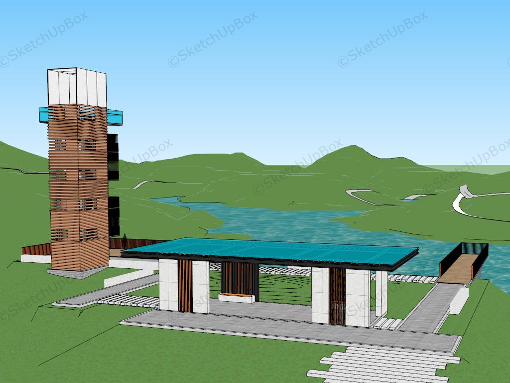 Mountain Observation Deck Viewing Tower sketchup model preview - SketchupBox