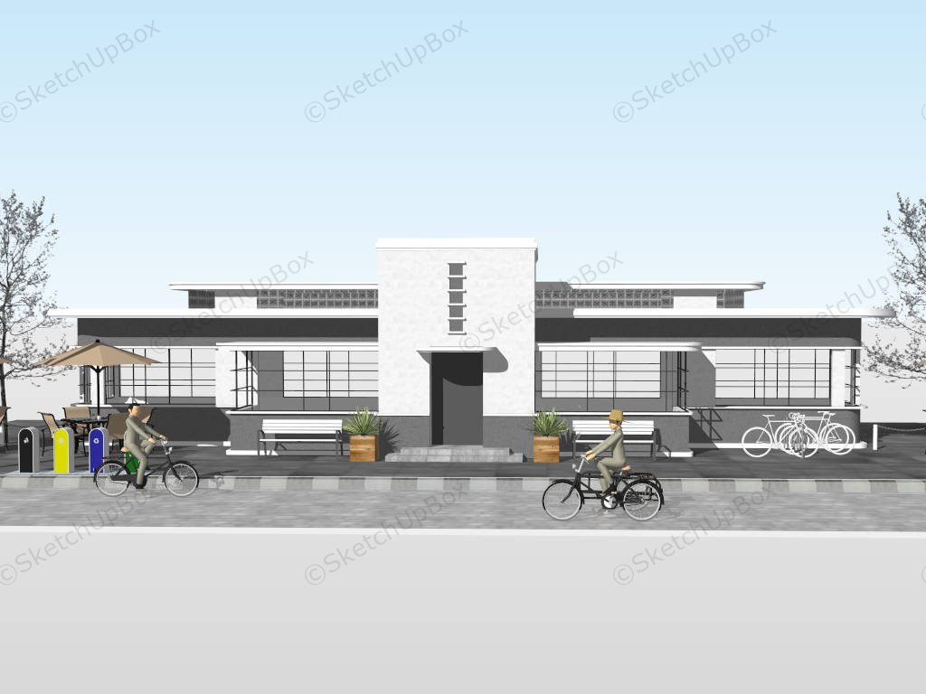 Vintage 80s Restaurant And Outdoor Bar sketchup model preview - SketchupBox
