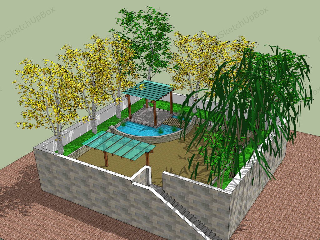 Small Terrace Garden Landscaping Idea sketchup model preview - SketchupBox
