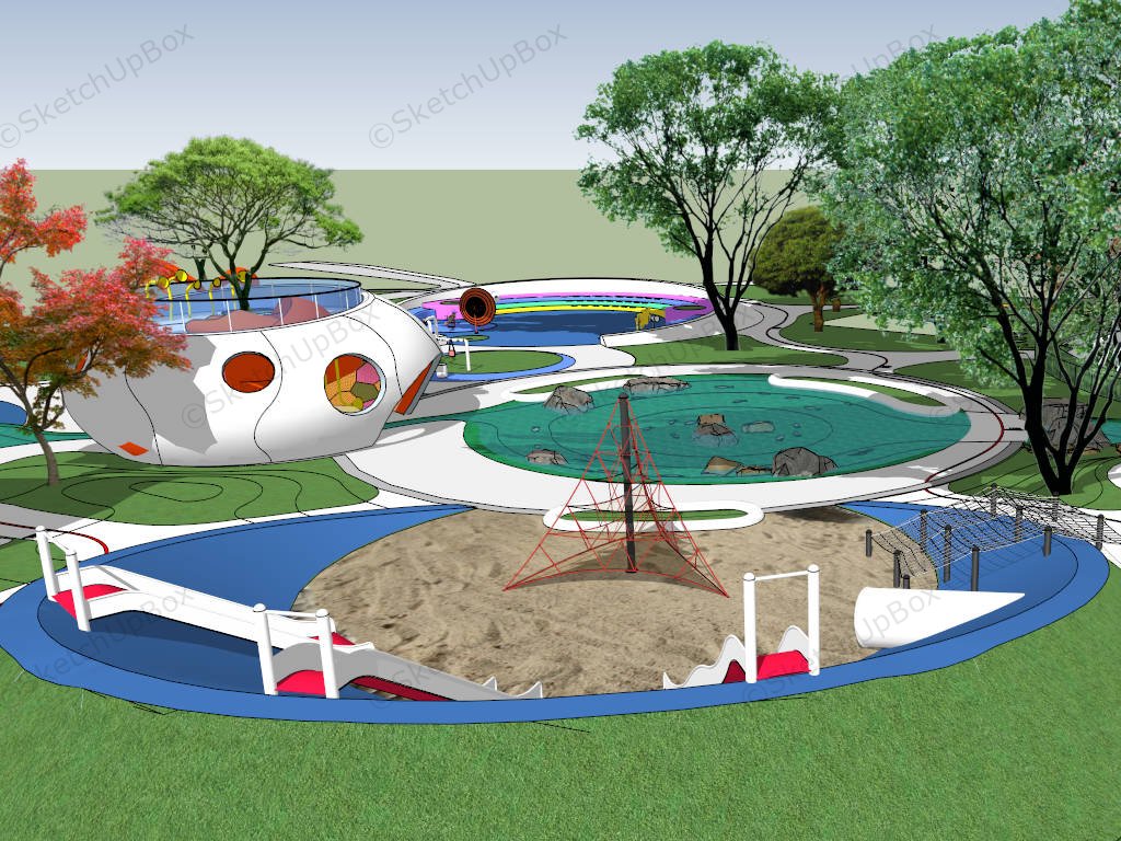 Children Playground With Swim Pool sketchup model preview - SketchupBox