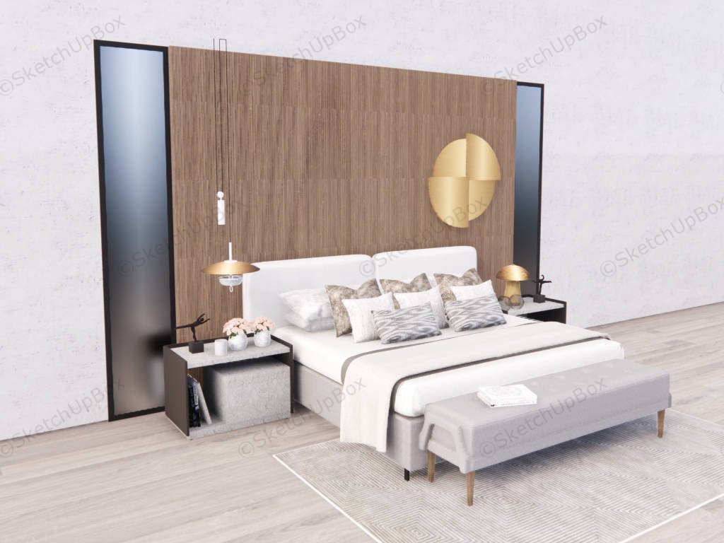 Modern Platform Bed With Headboard sketchup model preview - SketchupBox