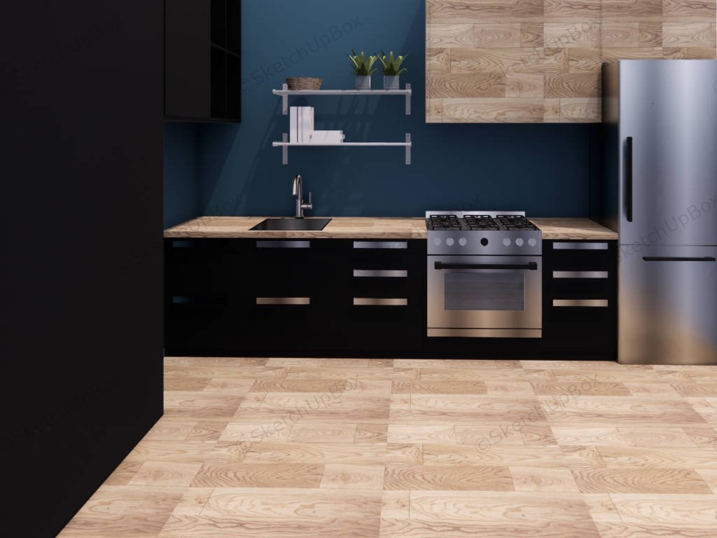 Blue Black And Burlywood Kitchen Ideas sketchup model preview - SketchupBox