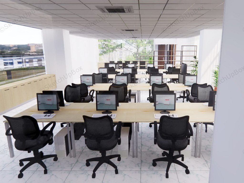 Open Space Office Interior Design sketchup model preview - SketchupBox