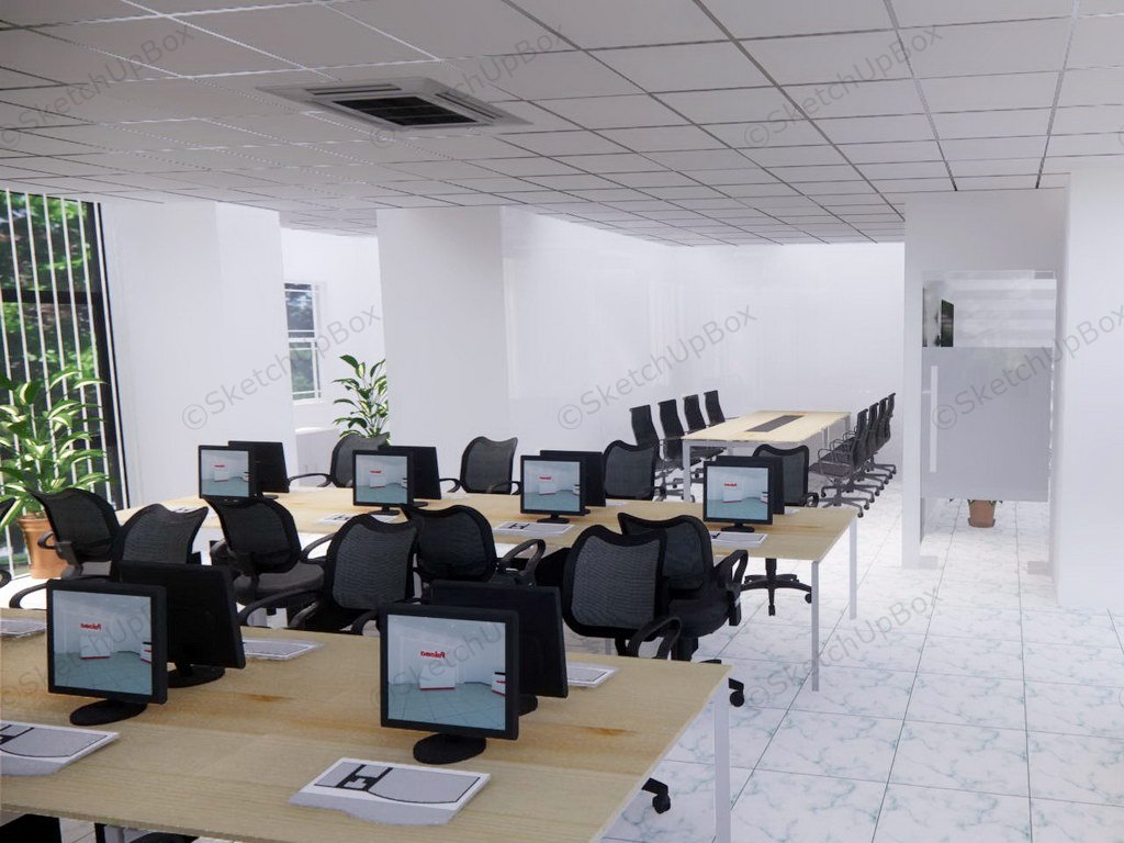 Open Space Office Interior Design sketchup model preview - SketchupBox