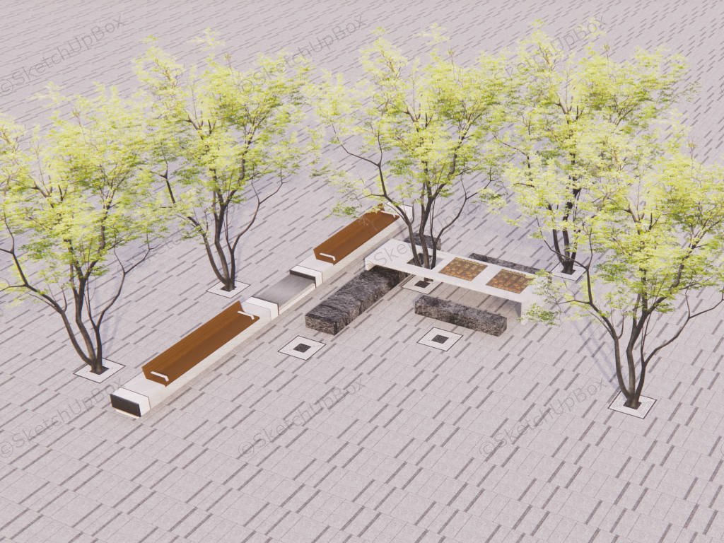 Landscape Stone Bench In Park sketchup model preview - SketchupBox
