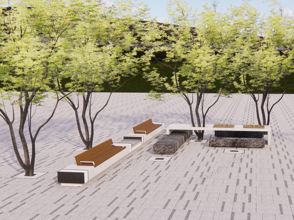 Landscape Stone Bench In Park sketchup model preview - SketchupBox