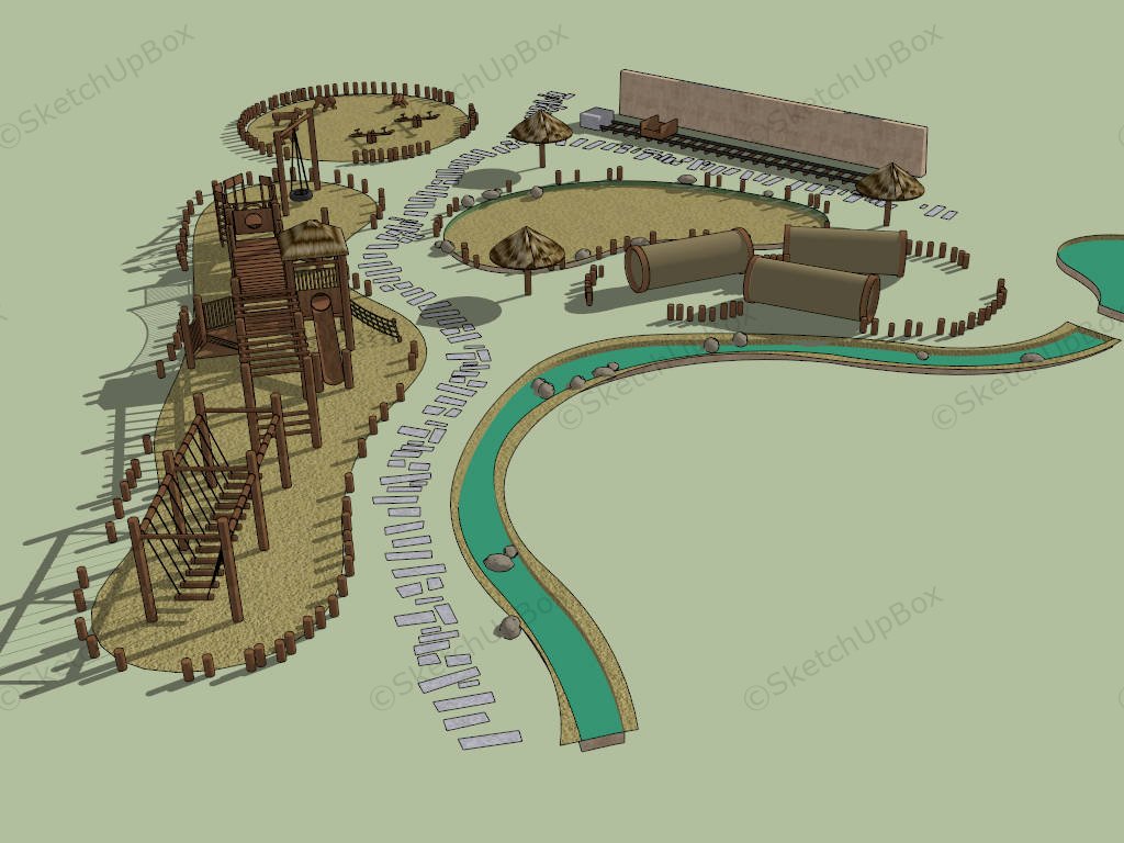Adventure Park Wood Playground sketchup model preview - SketchupBox