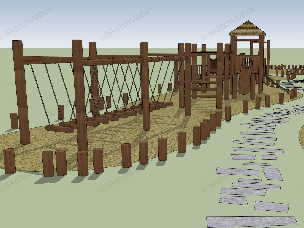 Adventure Park Wood Playground sketchup model preview - SketchupBox