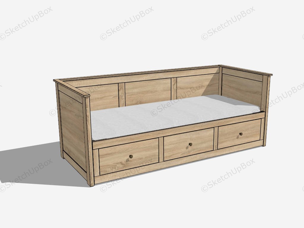 Wood Daybed With Storage sketchup model preview - SketchupBox