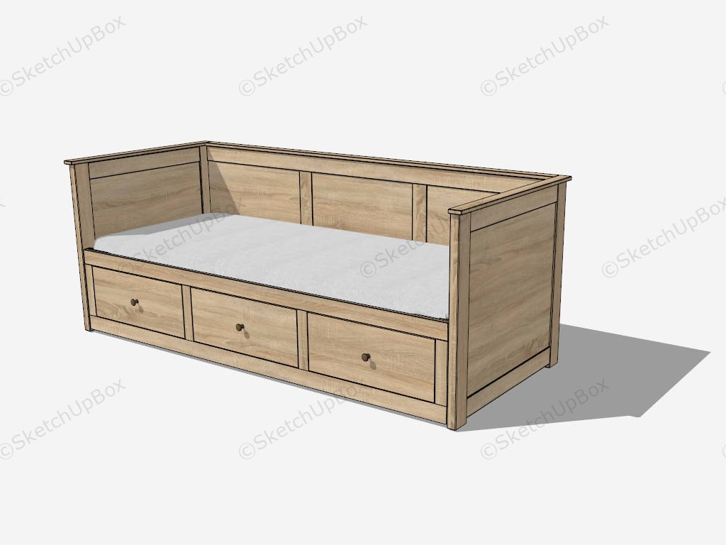 Wood Daybed With Storage sketchup model preview - SketchupBox