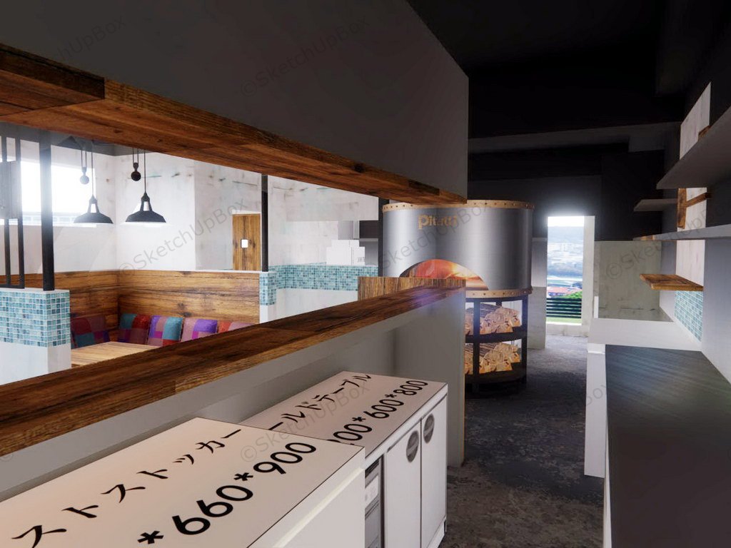 Japanese Cafe & Bar Interior Design sketchup model preview - SketchupBox