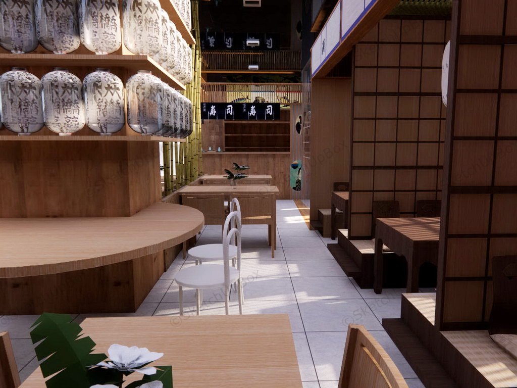 Japanese Restaurant Interior Design sketchup model preview - SketchupBox