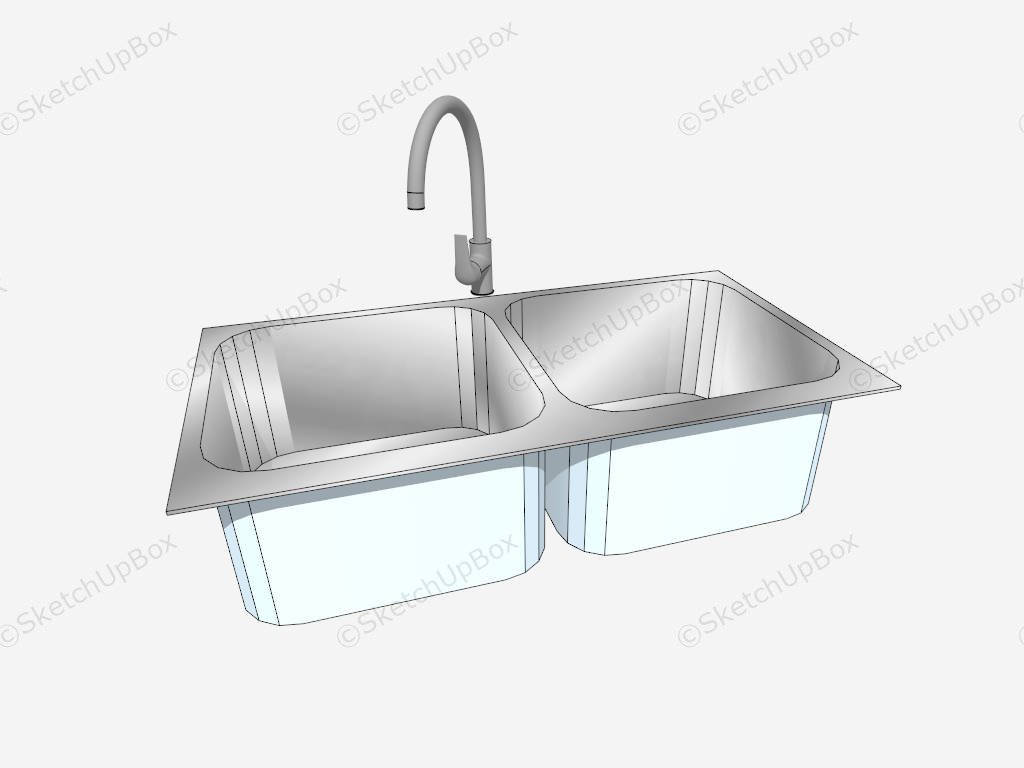 Double Bowl Kitchen Sink sketchup model preview - SketchupBox