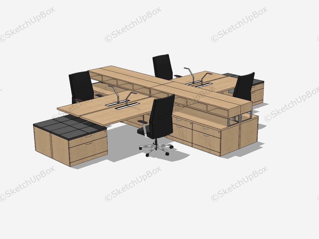 4 Person Office Workstation sketchup model preview - SketchupBox