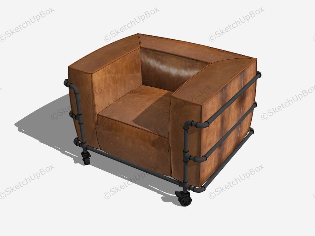 Industrial Leather Club Chair Brown sketchup model preview - SketchupBox
