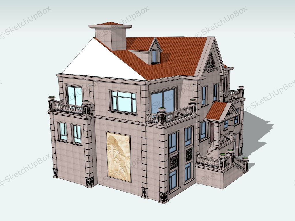 3 Story European Style House sketchup model preview - SketchupBox
