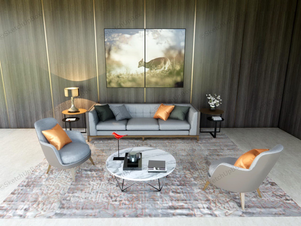 Living Room Design With Accent Wall sketchup model preview - SketchupBox