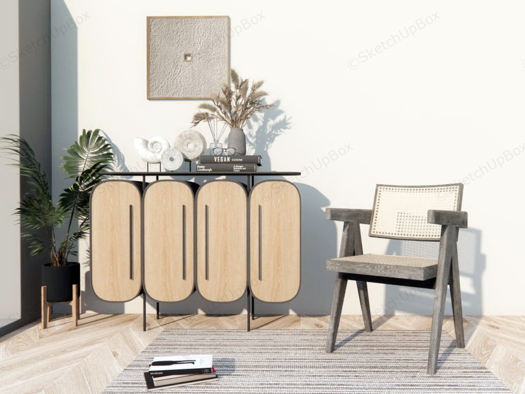 Accent Console Cabinet And Chair sketchup model preview - SketchupBox