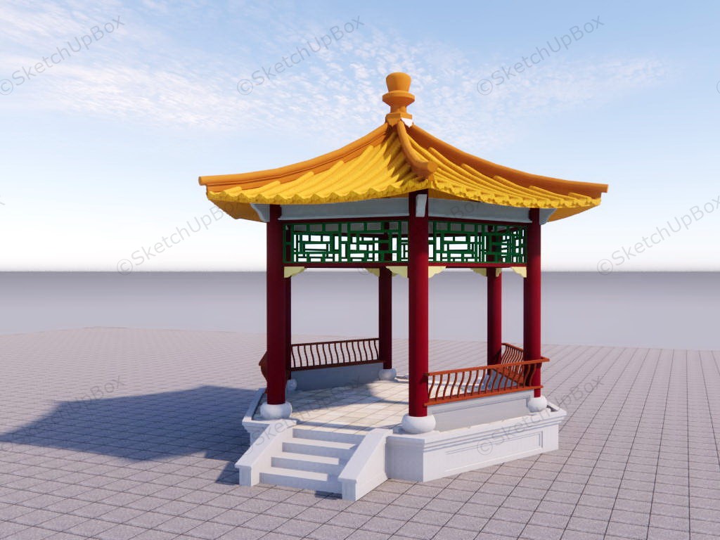 Hexagonal Roof Chinese Pavilion sketchup model preview - SketchupBox
