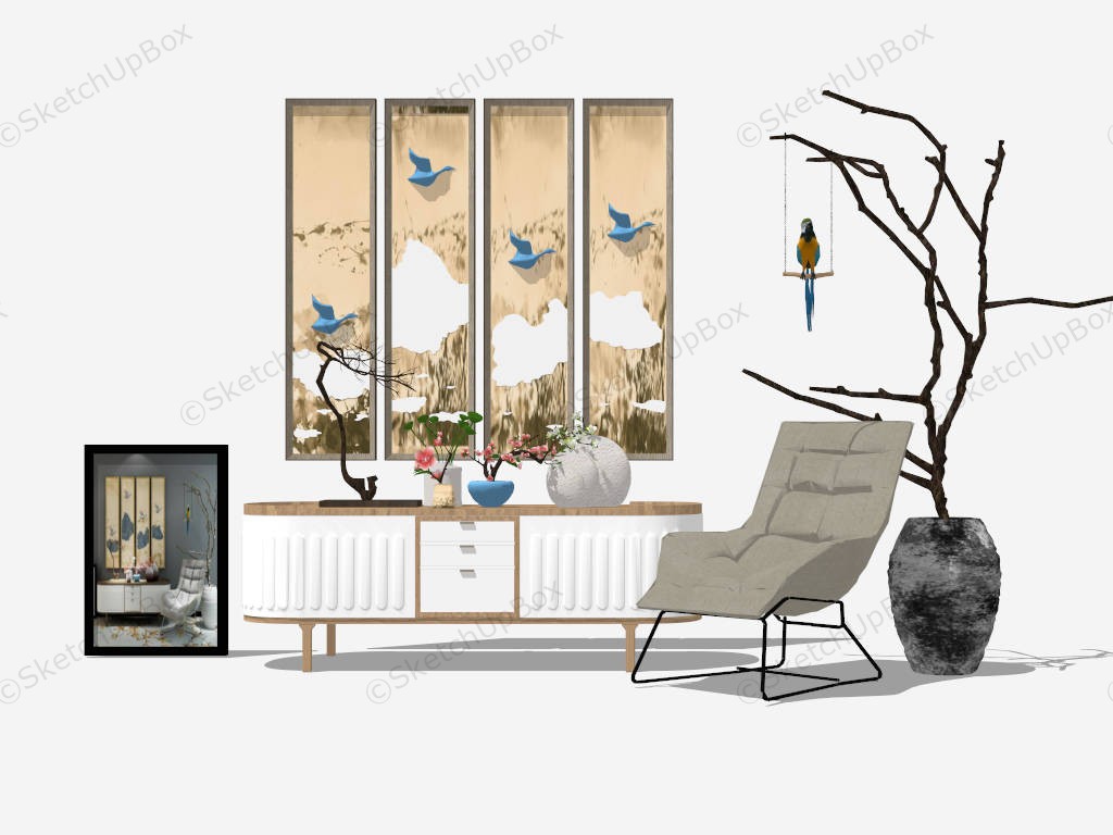 Asian Accent Wall Console Table sketchup model preview - SketchupBox