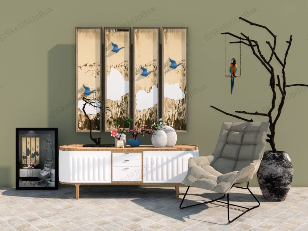 Asian Accent Wall Console Table sketchup model preview - SketchupBox