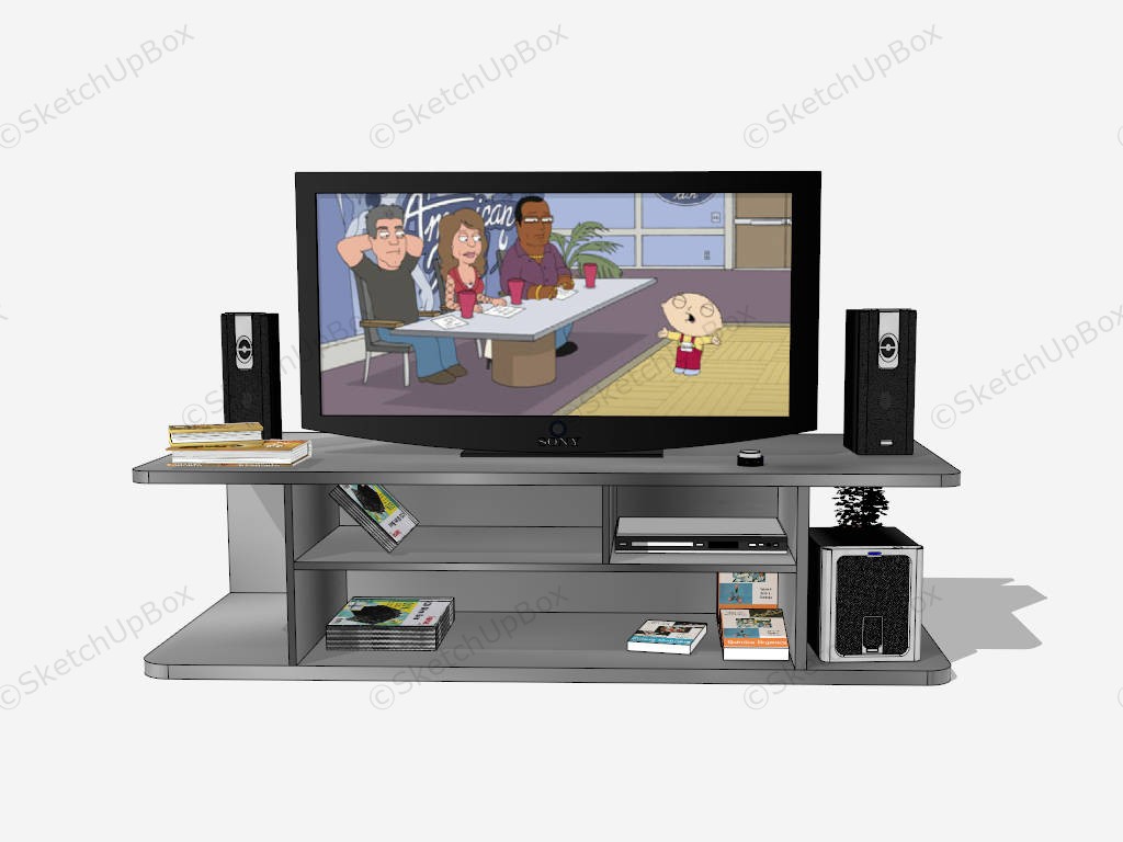 Old Console Tv With Side Speaker sketchup model preview - SketchupBox
