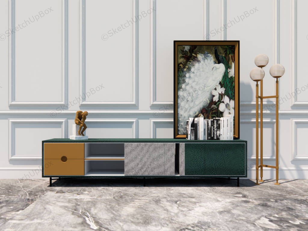 White Accent Wall Tv Stand Idea sketchup model preview - SketchupBox