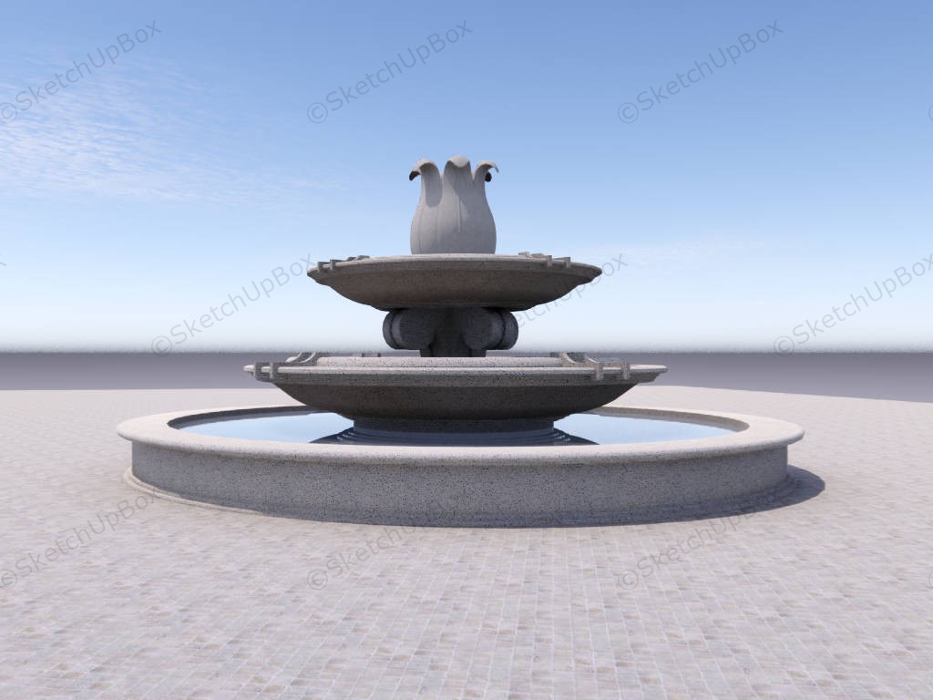Two Tier Fountain On Pool sketchup model preview - SketchupBox
