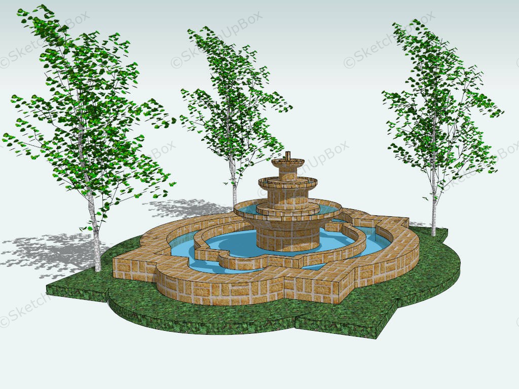 Backyard Pond And Fountain sketchup model preview - SketchupBox