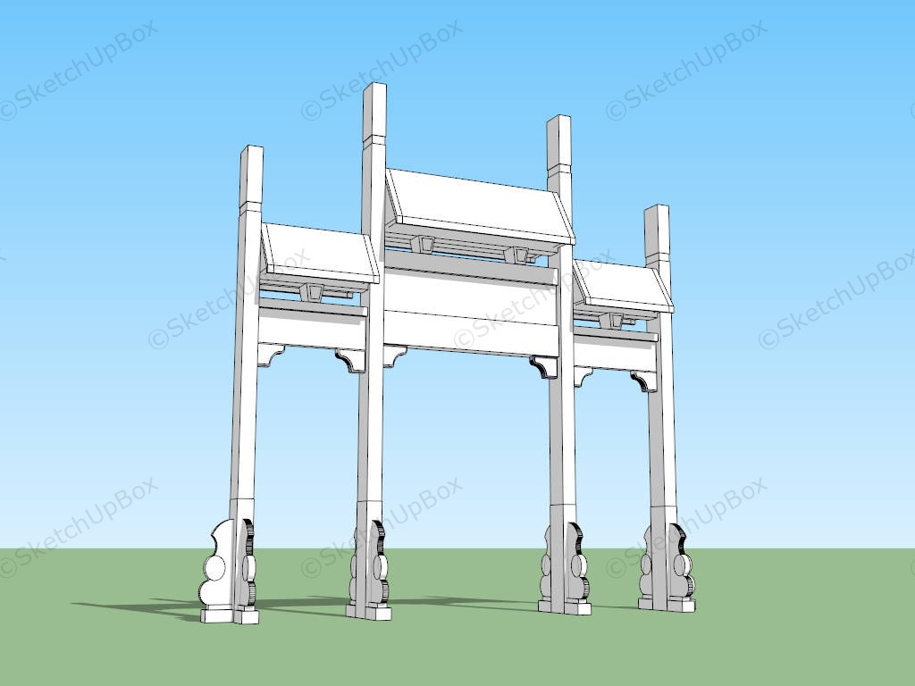 Chinese Paifang Gate sketchup model preview - SketchupBox