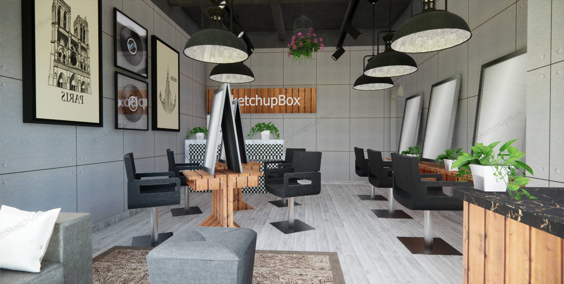 Small Hair Salon Design Ideas sketchup model preview - SketchupBox