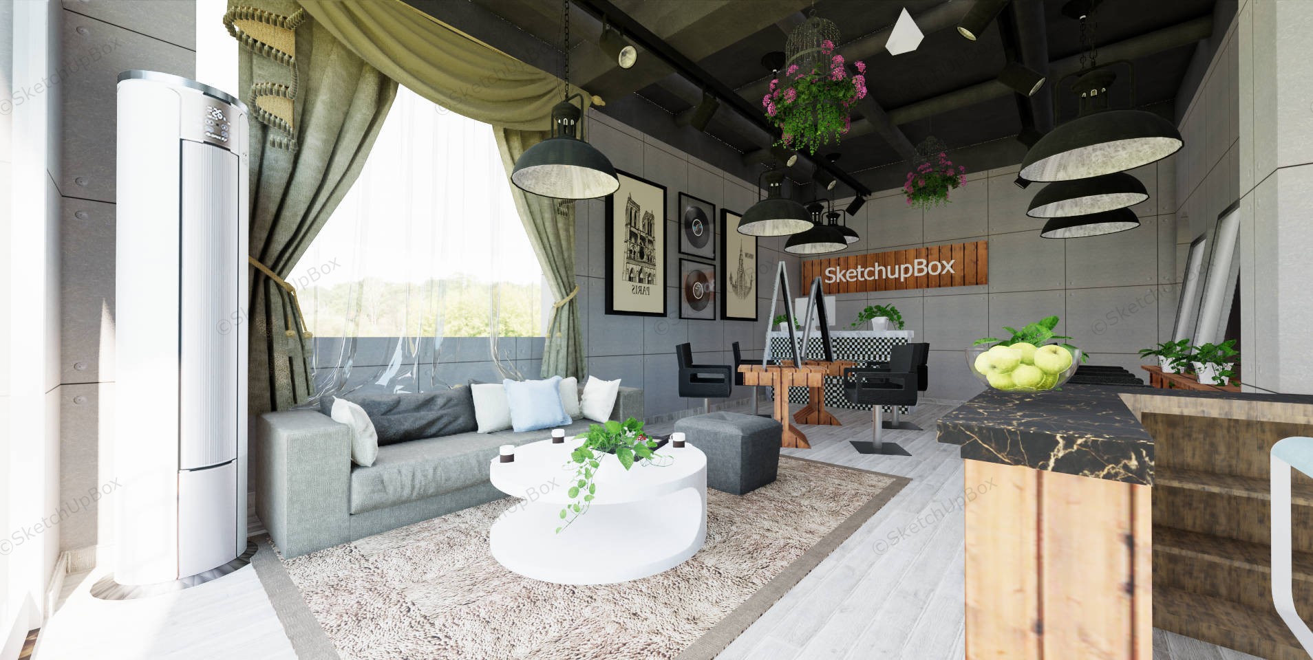 Small Hair Salon Design Ideas sketchup model preview - SketchupBox