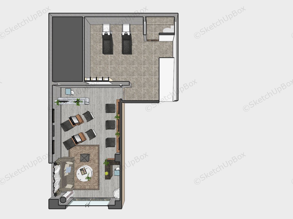 Small Hair Salon Design Ideas sketchup model preview - SketchupBox
