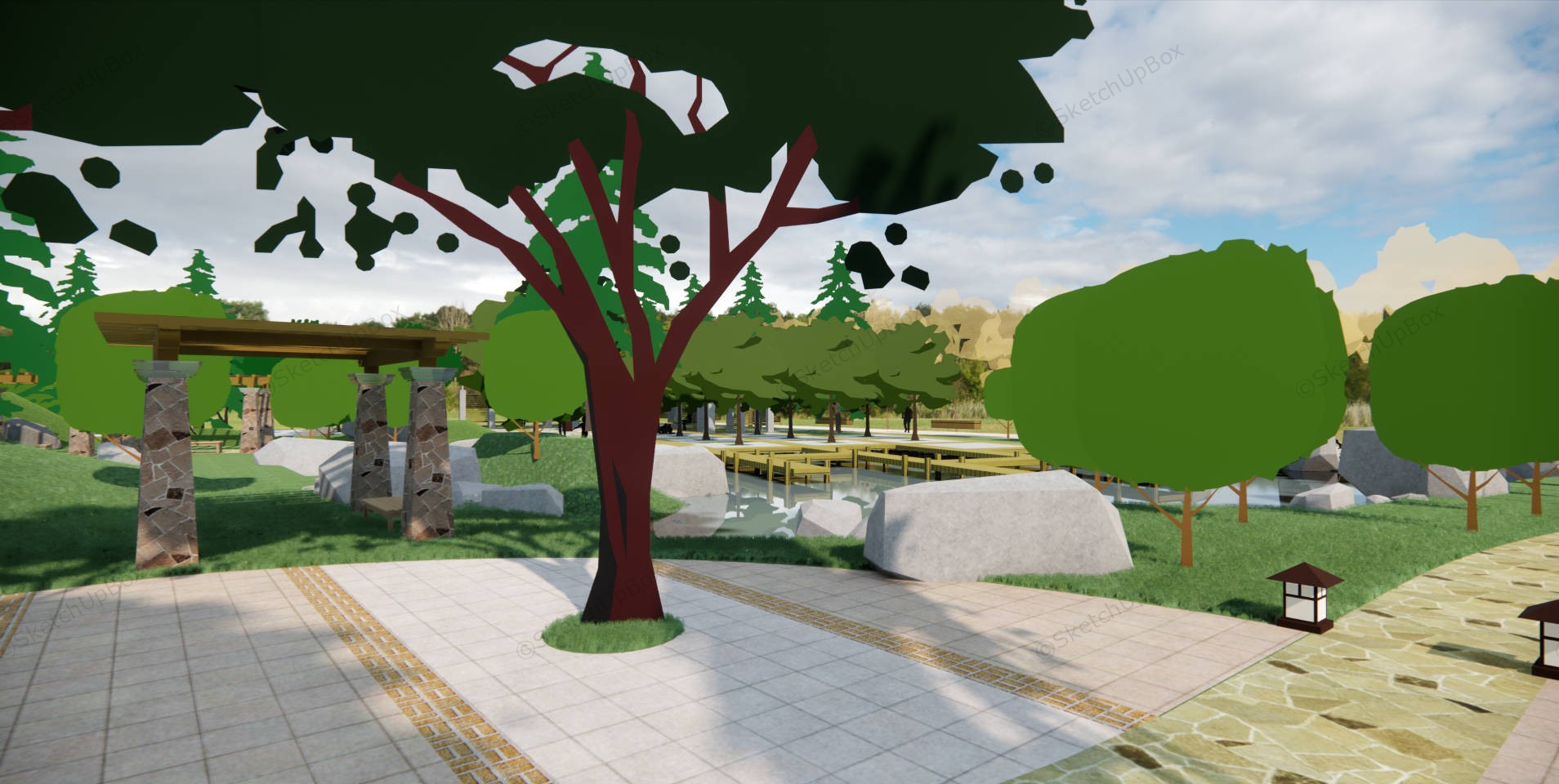 Pocket Park Design Plan sketchup model preview - SketchupBox