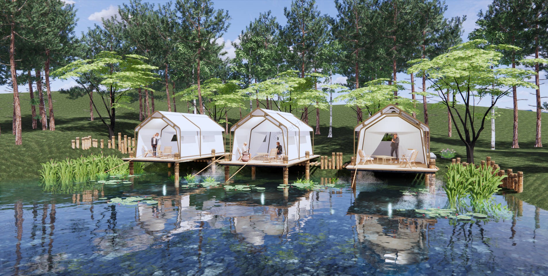 Fishing Park Landscape sketchup model preview - SketchupBox