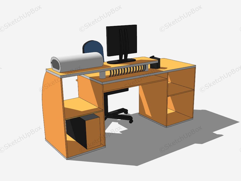 Orange Office Computer Desk And Chair sketchup model preview - SketchupBox