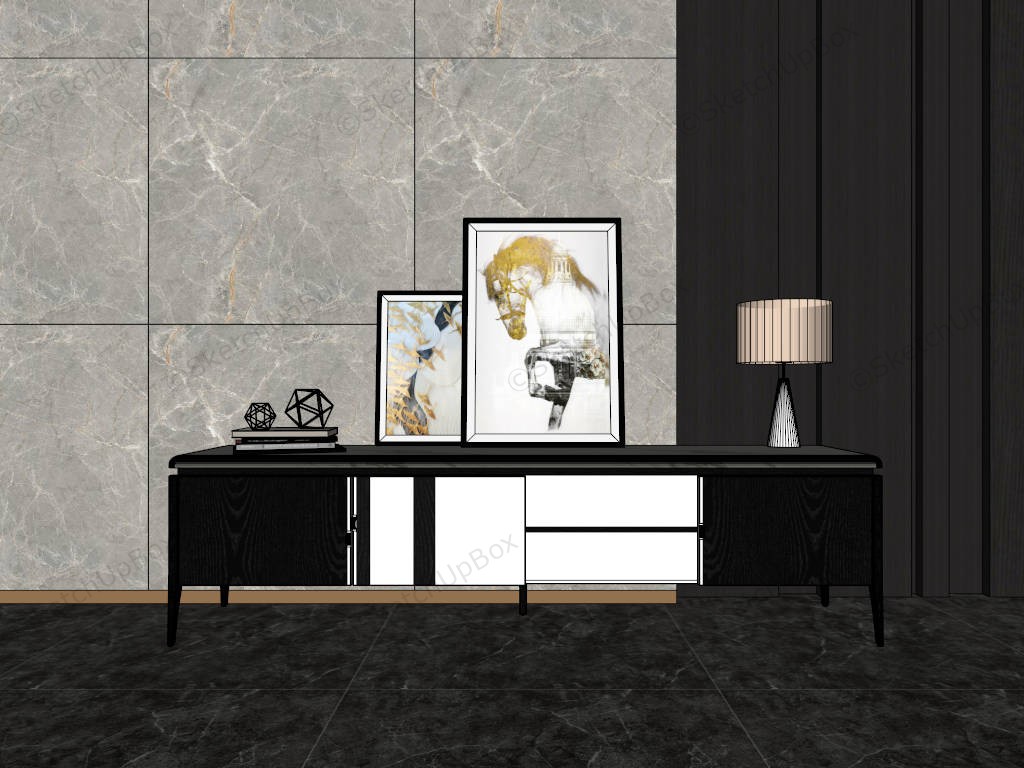 Black And White Console Cabient sketchup model preview - SketchupBox