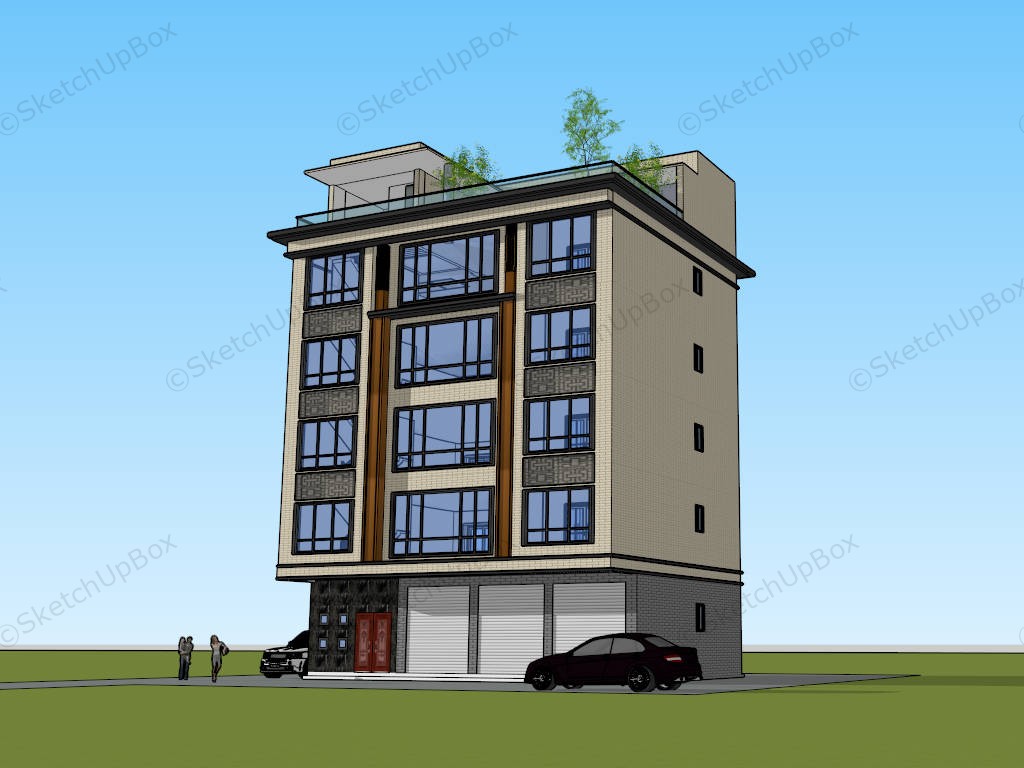 5 Storey House Design With Roof Garden sketchup model preview - SketchupBox