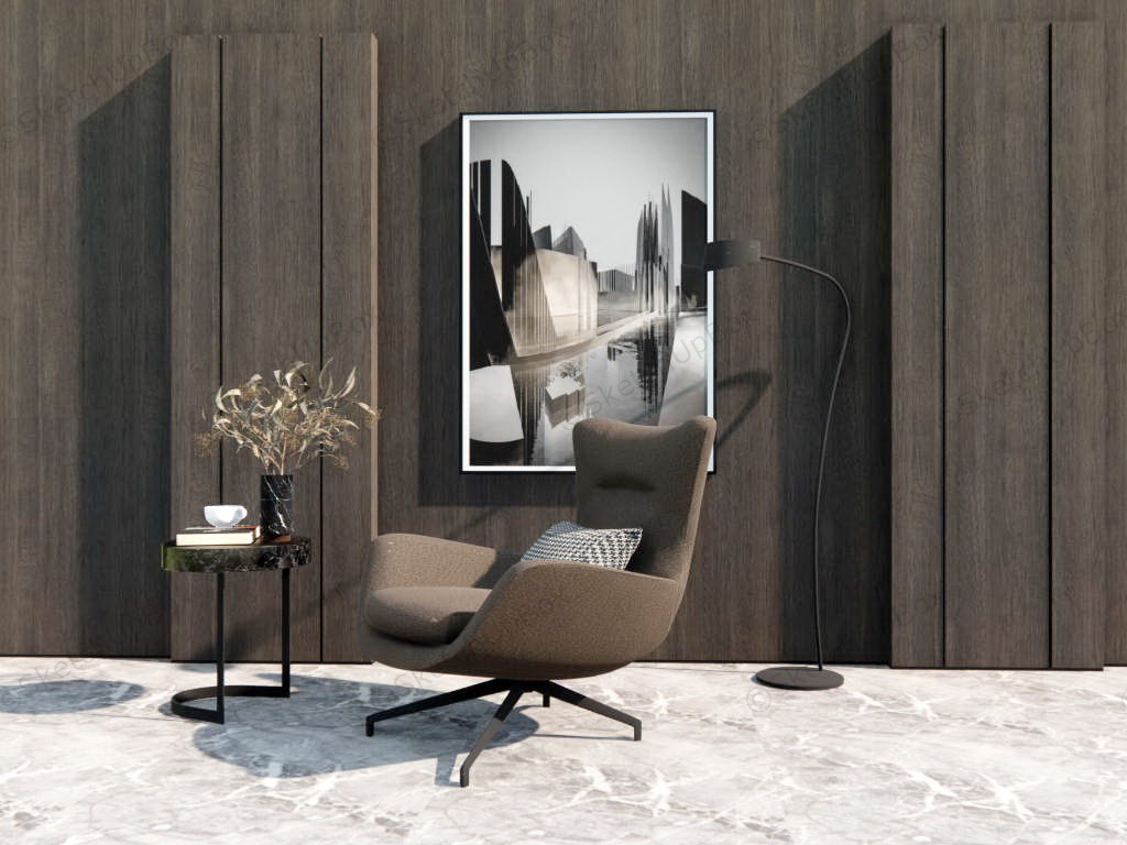 Accent Chair Side Table And Floor Lamp sketchup model preview - SketchupBox